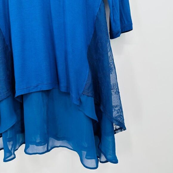 LOGO Lori Goldstein Size XS Navy Blue Lace Back Stretch Tunic Top 3/4 Sleeve - Picture 4 of 8